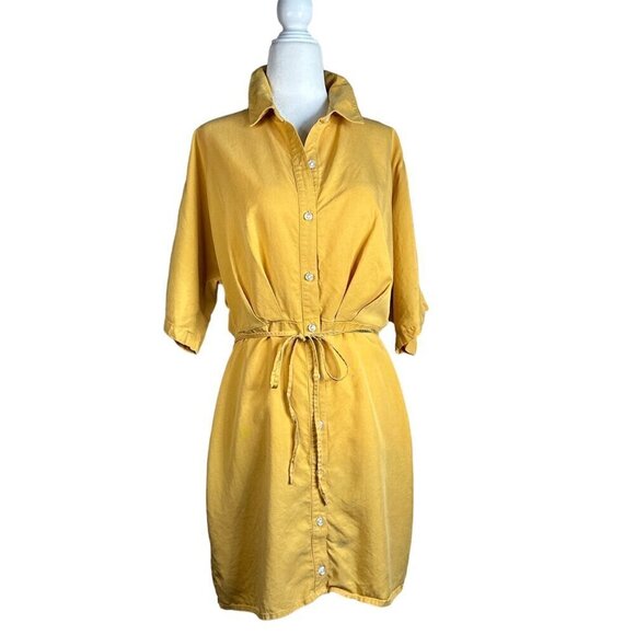 Thakoon Collective Tie Waist Shirtdress in Yellow 6 Womens Mini Collared - Picture 4 of 16